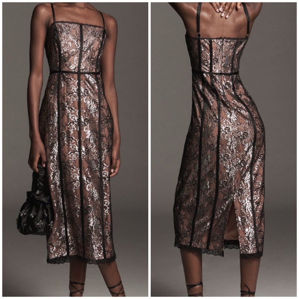 NWT Anthropologie square neck shine midi dress